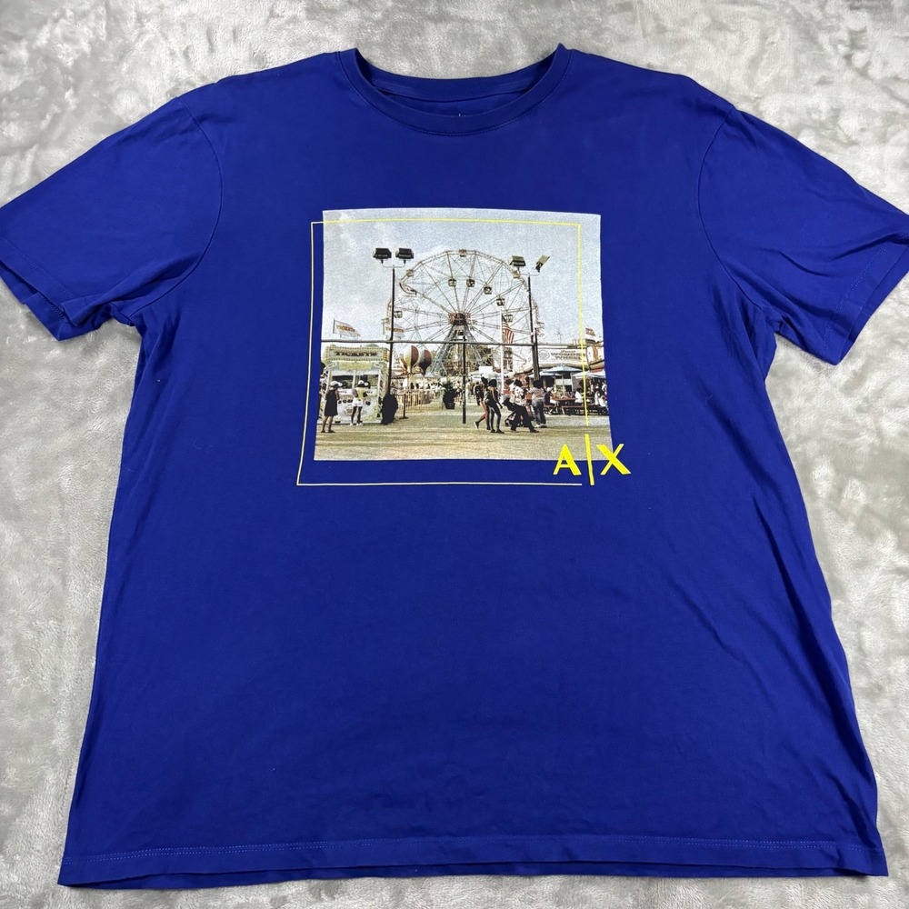 Armani Exchange Mens Ferris Wheel Graphic T-Shirt Blue Large 3KZTBZ ZJ4JZ